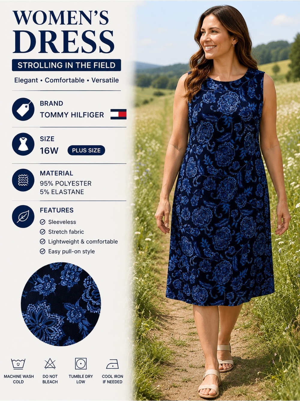 Tommy Hilfiger Floral Shift Dress 16W Plus Size Blue Navy - Picture 2 of 9
